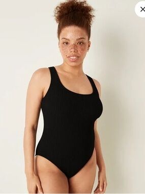 PINK Victoria's Secret Black One-Piece Swimsuit Scoop Neck - Size L